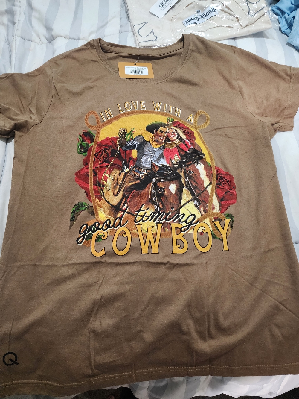 "In Love With A Good Timing Cowboy" Graphic Tee - Brown